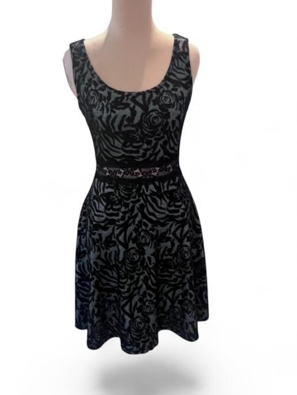 Black & Gray Sleeveless Floral overlay Midi Dress